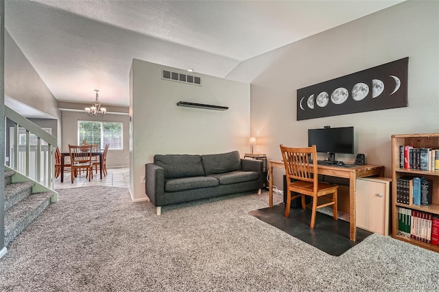 5534 S Wenatchee St, Aurora, CO 80015 - office area with a chandelier, lofted ceiling, and carpet flooring