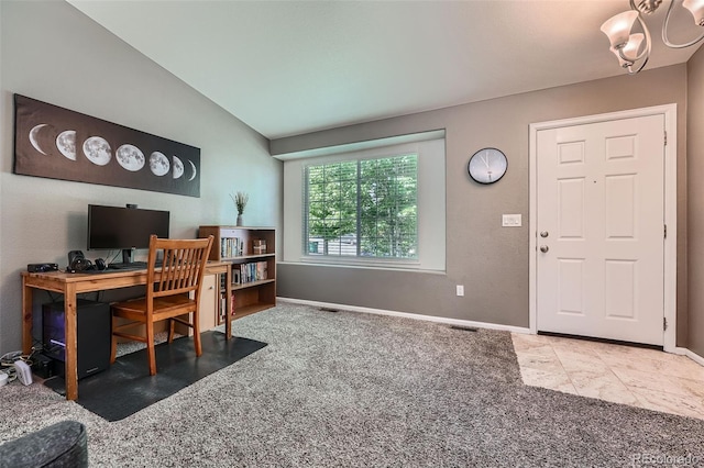 5534 S Wenatchee St, Aurora, CO 80015 - carpeted office space with lofted ceiling and a chandelier