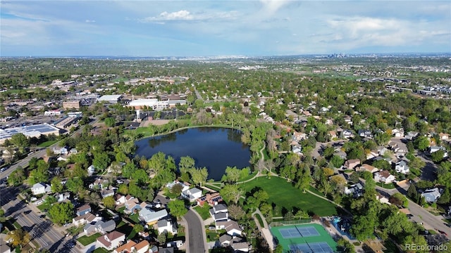 aerial view with a residential view and a water view