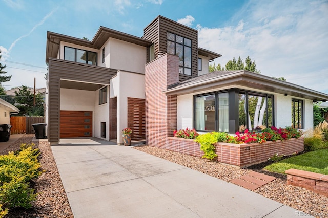 contemporary home featuring a garage