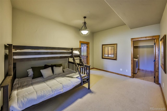 bedroom with light colored carpet