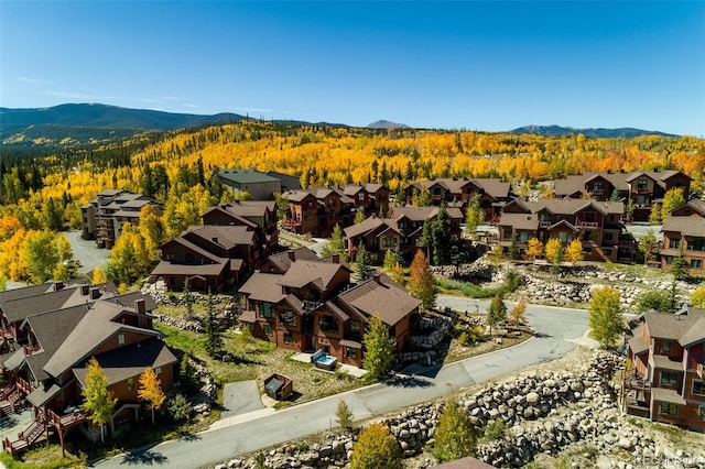 drone / aerial view with a mountain view