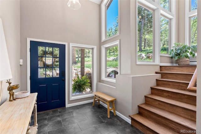 foyer entrance featuring plenty of natural light and a towering ceiling