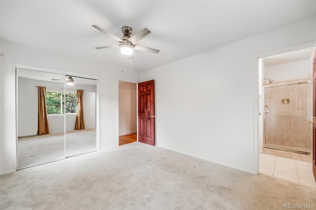 7382 E Bates Dr, Denver, CO 80231 - unfurnished bedroom with carpet floors, a closet, ensuite bath, and a ceiling fan