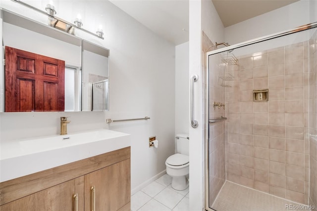 7382 E Bates Dr, Denver, CO 80231 - full bath with a shower stall, vanity, and tile patterned flooring