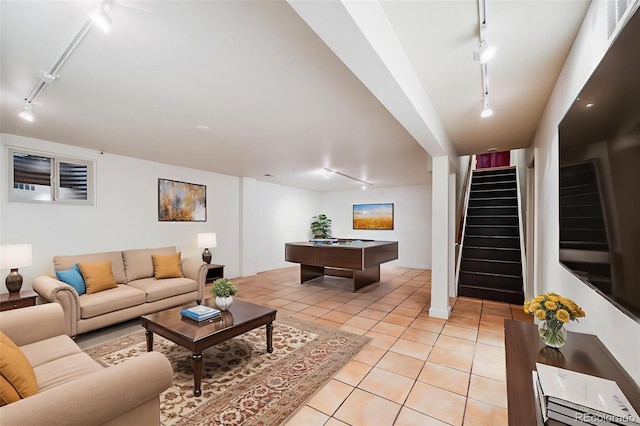 7382 E Bates Dr, Denver, CO 80231 - game room with track lighting, light tile patterned flooring, and billiards table