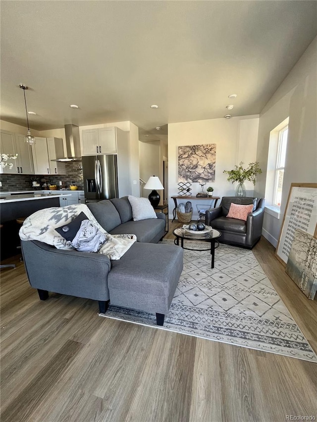 living room with light wood-type flooring