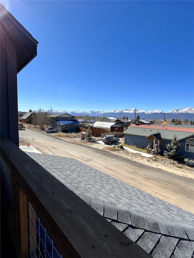 view of patio / terrace featuring a mountain view