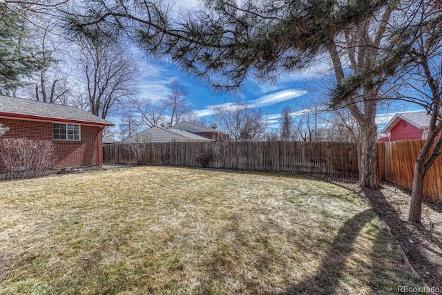 view of yard with a fenced backyard