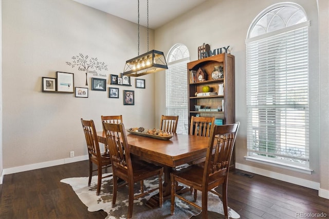 dining room featuring plenty of natural light, a chandelier, and dark hardwood / wood-style floors