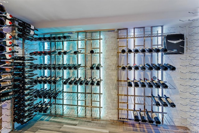 wine area with hardwood / wood-style floors