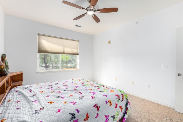 bedroom featuring carpet and ceiling fan