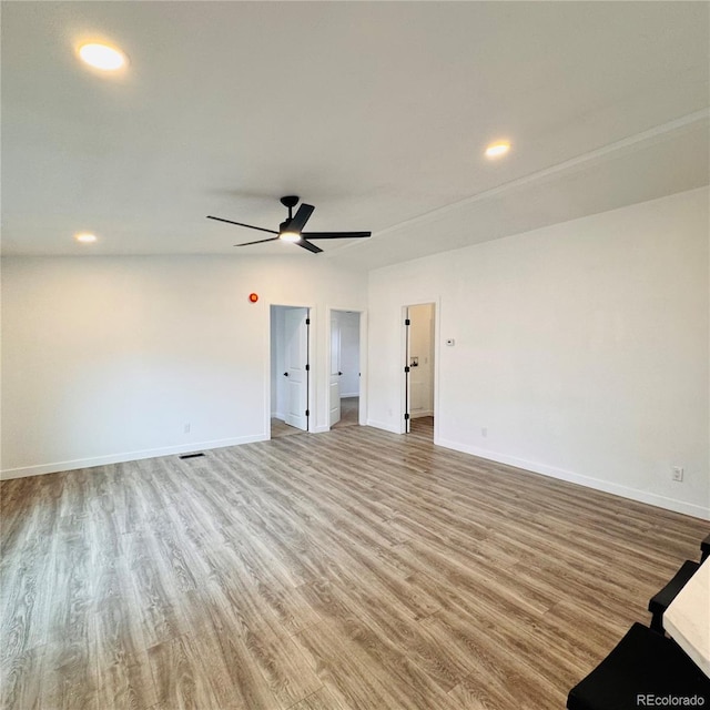 7200 E State Highway 14 Unit 27, Fort Collins, CO 80524 - unfurnished living room with ceiling fan, wood finished floors, baseboards, and recessed lighting