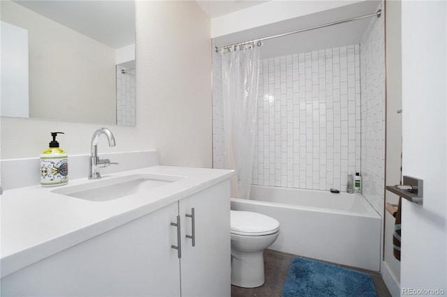 full bathroom with toilet, shower / tub combo, and vanity