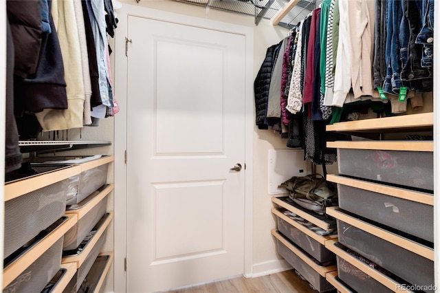 spacious closet with light hardwood / wood-style flooring