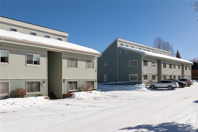 view of snow covered property