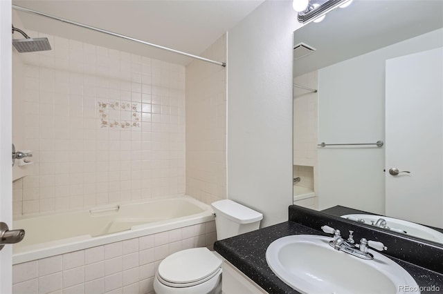 full bath featuring toilet,  shower combination, and vanity