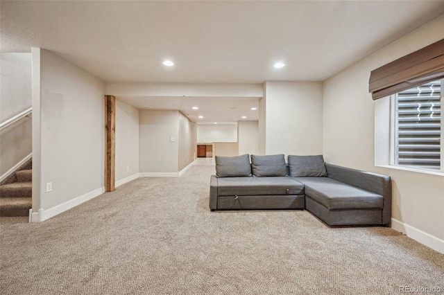 living room with light colored carpet