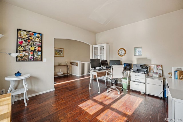 office area with dark hardwood / wood-style flooring