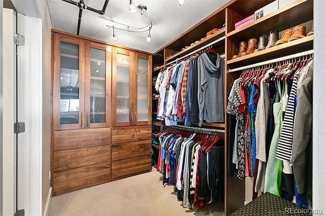 walk in closet with carpet