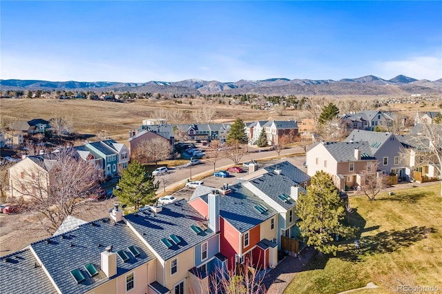 aerial view featuring a residential view and a mountain view