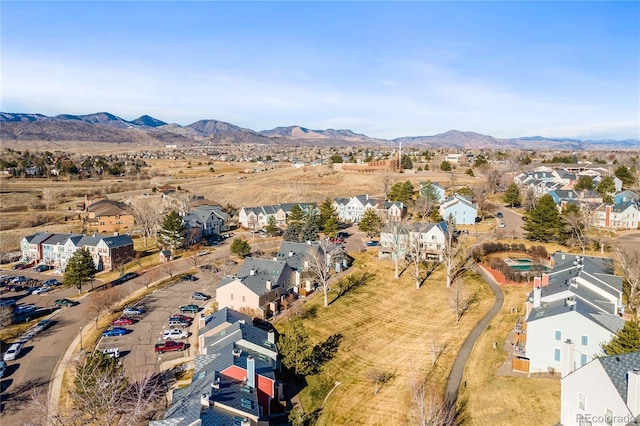 bird's eye view featuring a mountain view and a residential view