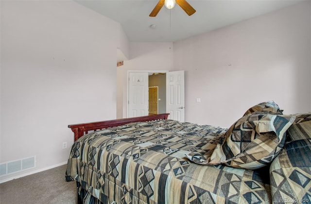 bedroom with carpet floors and ceiling fan