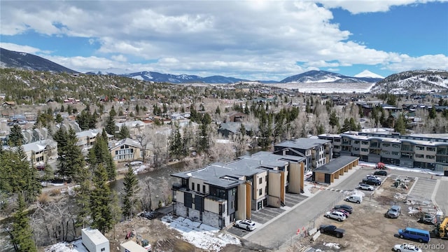 birds eye view of property with a residential view and a mountain view