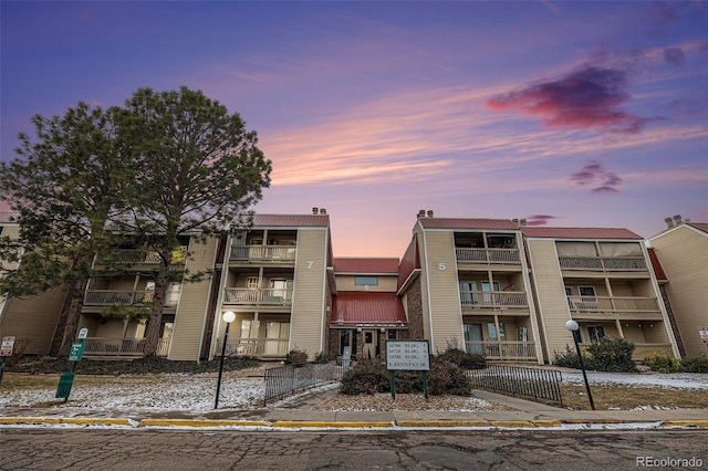 view of snow covered building