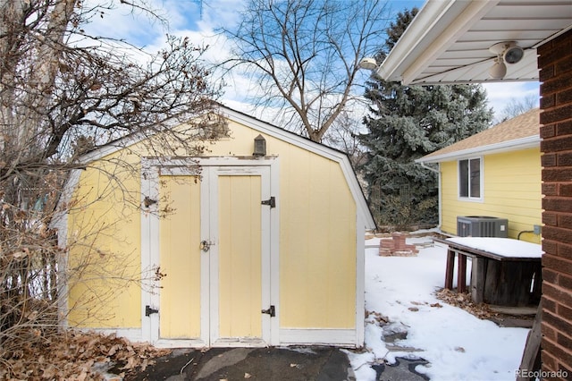 snow covered structure with central AC