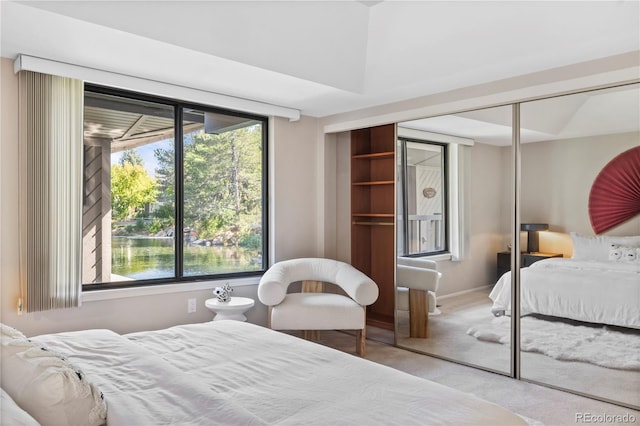 carpeted bedroom featuring a closet