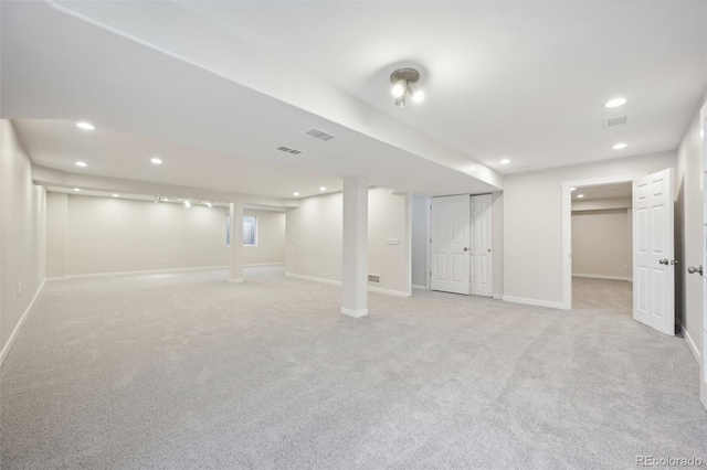 basement with light carpet