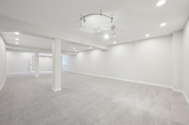 basement with light carpet