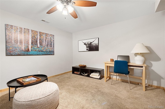 6773 Snowshoe Trl, Evergreen, CO 80439 - carpeted office featuring ceiling fan and baseboards
