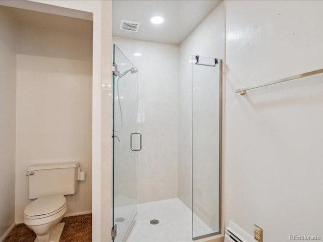 423 Empire St, Aurora, CO 80010 - full bathroom with toilet, a stall shower, baseboards, and recessed lighting