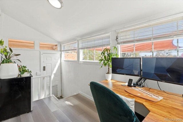 3384 W 29th Ave, Denver, CO 80211 - office featuring wood finished floors, lofted ceiling, and a decorative wall
