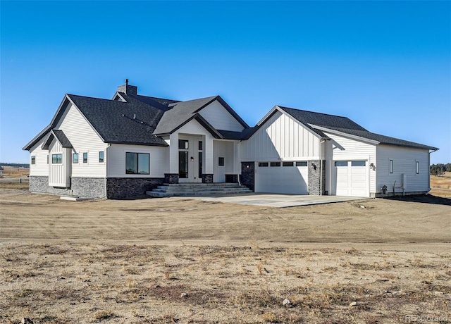 modern farmhouse style home with a garage