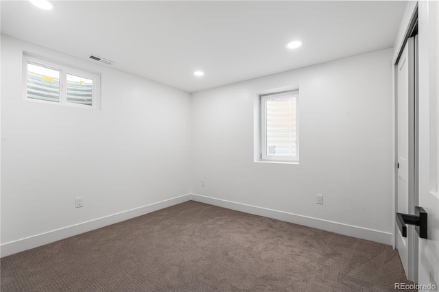 13416 W 22nd Pl, Golden, CO 80401 - basement with recessed lighting, baseboards, visible vents, and dark carpet