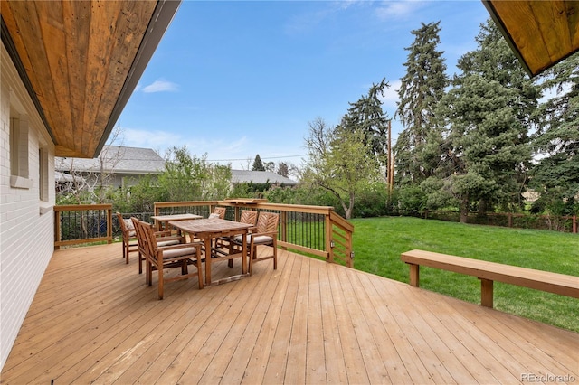13416 W 22nd Pl, Golden, CO 80401 - wooden terrace featuring outdoor dining space and a yard