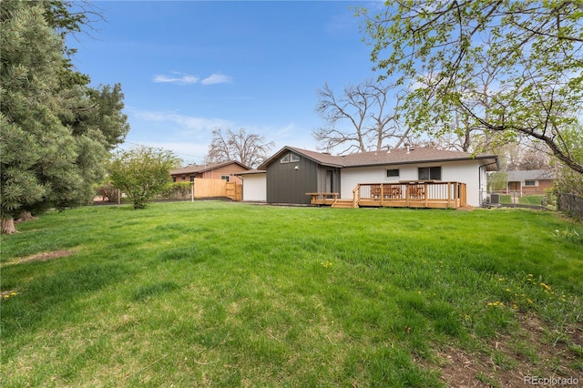 13416 W 22nd Pl, Golden, CO 80401 - back of property featuring a yard, a wooden deck, and a fenced backyard