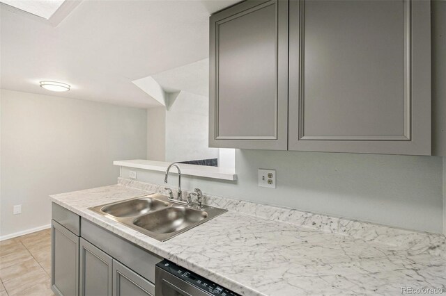 17094 E Tennessee Dr Unit 212, Aurora, CO 80017 - kitchen with gray cabinets, a sink, light countertops, dishwashing machine, and baseboards