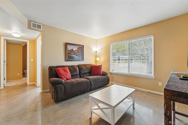 4705 Andes St, Denver, CO 80249 - living area with baseboards, a textured ceiling, and finished concrete flooring