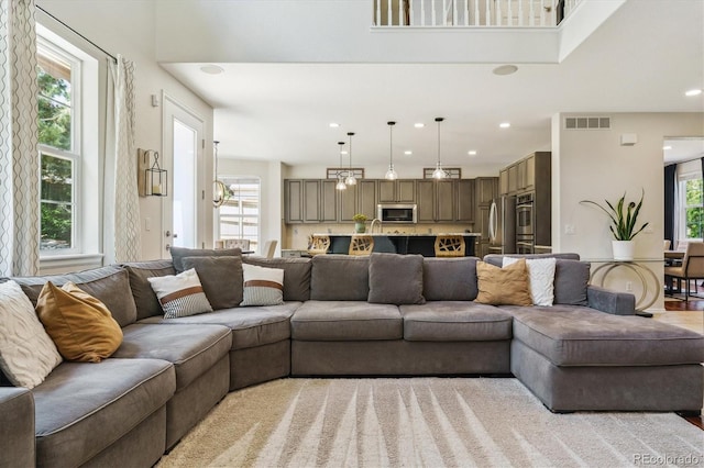 living room with recessed lighting