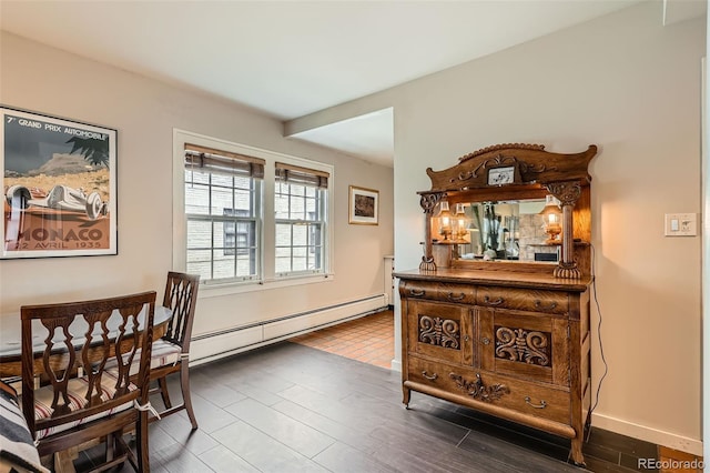 interior space with a baseboard heating unit
