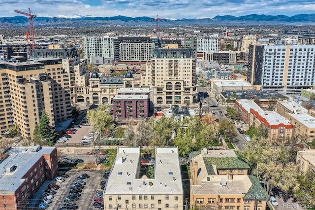 aerial view featuring a city view and a mountain view