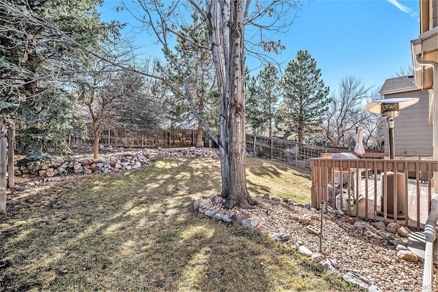 view of yard with a fenced backyard