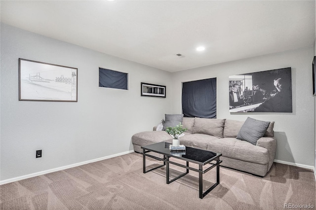 living room with baseboards and carpet floors