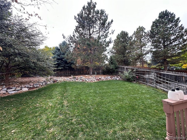 view of yard with a fenced backyard