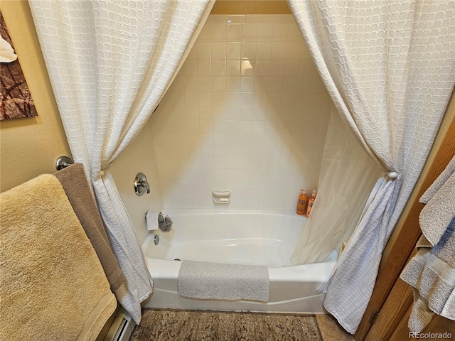 bathroom featuring shower / tub combo with curtain