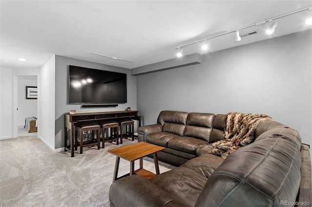 living room with light colored carpet